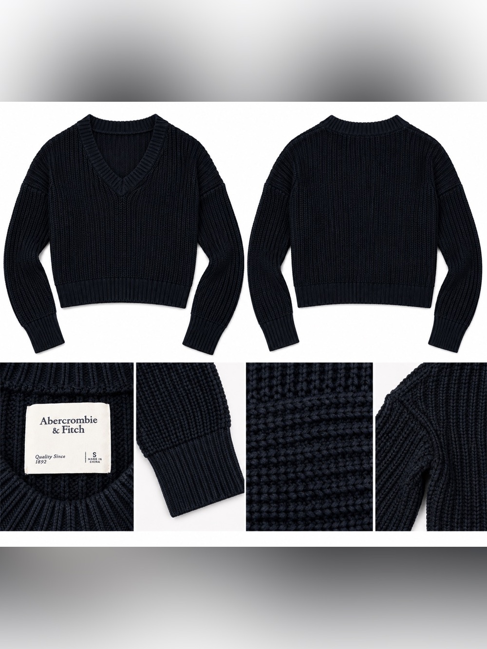 Abercrombie & Fitch Men’s Dark Navy V-Neck Ribbed Knit Sweater